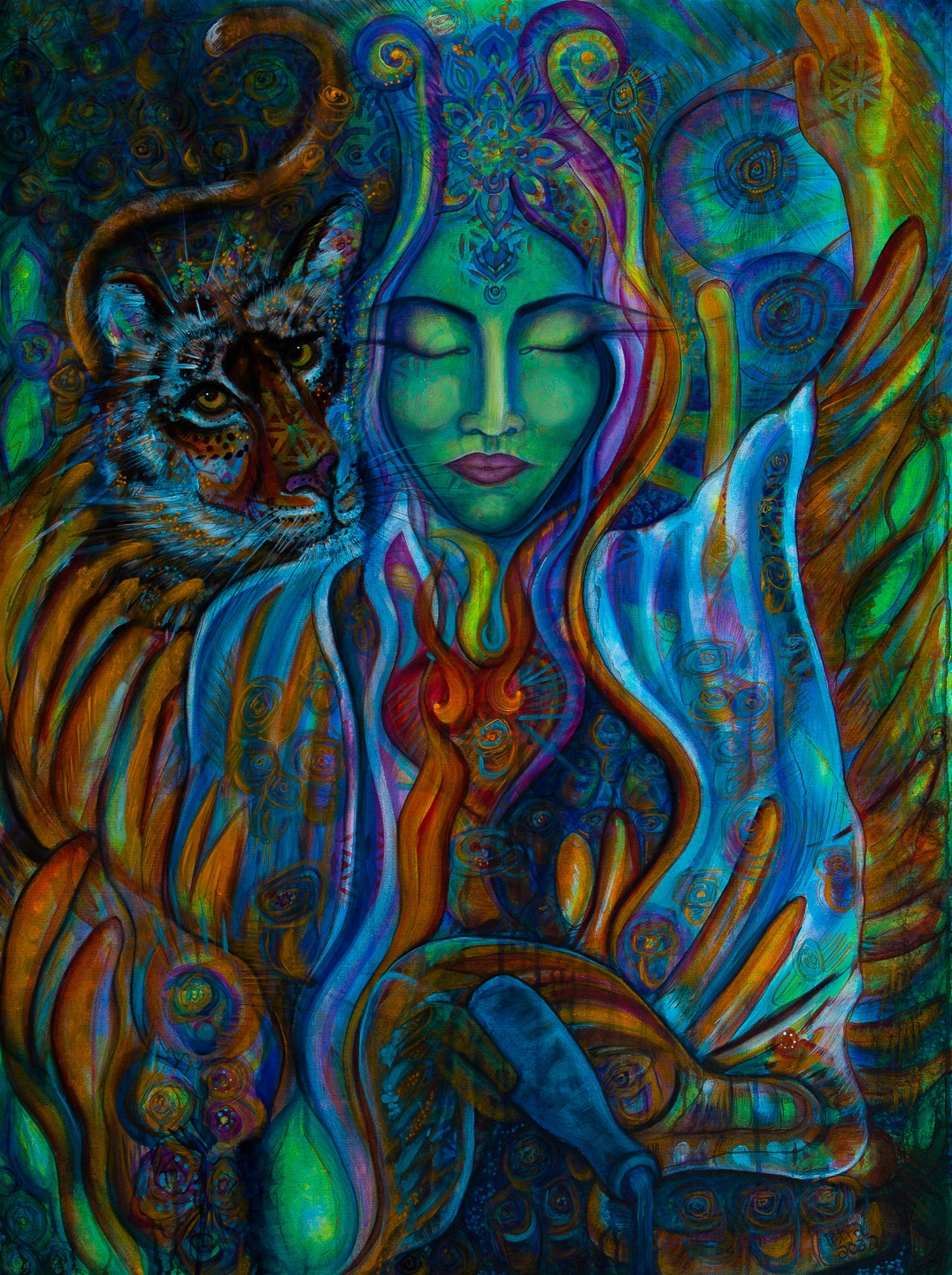 Kwan Yin and Water Tiger 24×36″ Acrylic on Canvas